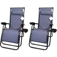 Pack of Two Multi Position Garden Gravity Relaxer Chair Sun Loungers with Sun Canopy in Grey