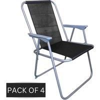 4 x Foldable Garden Chairs Fixed position garden chairs grey frame black fabric