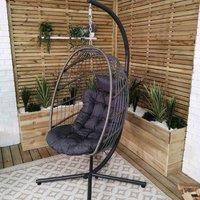 Grey Hanging Egg Chair With Stand Waterproof Cover And Cushions
