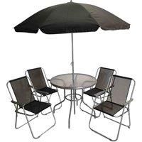 4 Seater Garden Glass Dining Table Parasol Folding Chairs Set Outdoor