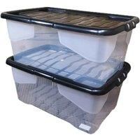 2 x 42L Clear Storage Box with Black Lid Stackable and Nestable Storage Solution