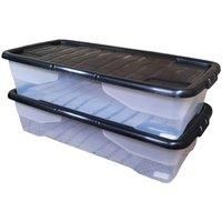 Samuel ALEXANDER 2 x 42L Clear Under Bed Storage Box with Black Lid, Stackable and Nestable Design Storage Solution