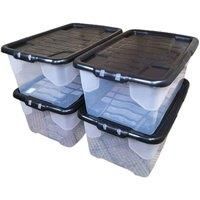 4 x 42L Clear Storage Box with Black Lid Stackable and Nestable Storage Solution
