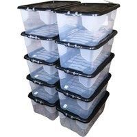 Samuel Alexander 10 X 42L Clear Storage Box With Black Lid Stackable And Nestable Design Storage Solution, White
