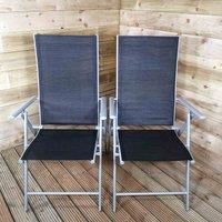 Samuel Alexander Set of 2 Outdoor Garden Patio Multi Position Reclining Folding Chair in Black and Silver