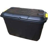 110L Heavy Duty Trunk on Wheels, Stackable Design Storage Chest with Clips Black