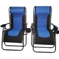 Set of 2 Luxury Padded Multi Position Zero Gravity Garden Relaxer Chair Lounger in Blue & Black