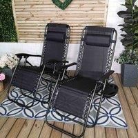 Set of 2 Black MultiPosition Textoline Zero Gravity Garden Relaxer Chair Lounger