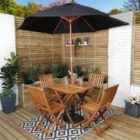 Samuel ALEXANDER Outdoor 4 Person Folding Square Wooden Garden Patio Dining Table Chairs Parasol and Base Set