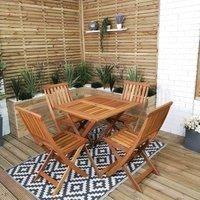 Samuel ALEXANDER Outdoor 4 Person Folding Square Wooden Garden Patio Dining Table and Chairs Set