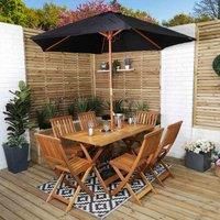 Samuel ALEXANDER Outdoor 6 Person Folding Rectangular Wooden Garden Dining Table Chairs Parasol and Base set