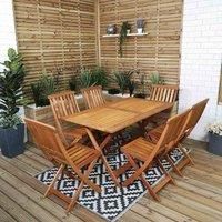 Outdoor 6 Person Folding Rectangular Wooden Garden Patio Dining Table Chairs Set