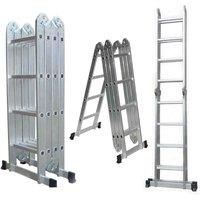 Folding Ladder 4.6m Multipurpose 11-in-1 Step Work Bench with Aluminium Platform Stair Combination ladder -ladders for decorating Capacity 16 Steps for Indoor Outdoor Works, EN131