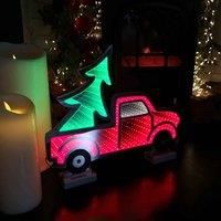 40cm LED Infinity Truck Christmas Decoration with Wooden Base in Red and Green