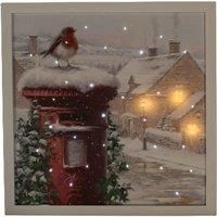 Samuel ALEXANDER LED Battery Operated Fibre Optic Wall Art Canvas with a Robin and Postbox Christmas Decoration