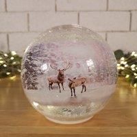 15cm Twinkling LED Crackle Effect Ball Christmas Decoration with Reindeer