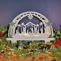20cm Battery Operated White LED Wooden Arch Nativity Scene Christmas Decoration