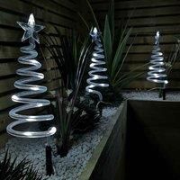 Set of 4 Battery Operated LED Cool White Spiral Tree Path Lights with Timer