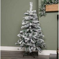 Choice of Size: Snow Flocked Artificial Christmas Tree with Green Metal Stand