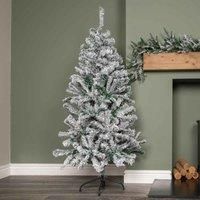 Choice of Size: Snow Flocked Artificial Christmas Tree with Green Metal Stand