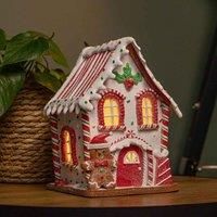 Samuel ALEXANDER 20cm Battery Operated Light up Gingerbread Candy Cabin with Warm White LEDs