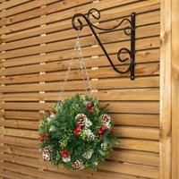 Samuel ALEXANDER 30cm Plastic Christmas Ball with Red Berries, Pinecones & Metal Hanging Hook