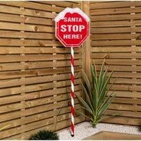 1m Light up Red Santa Stop Here Sign with 30 Multi-Coloured LEDs