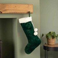 60cm Large Green Christmas Stocking with White Cuff and Pom Poms – Holiday Stock