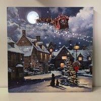 Samuel Alexander 40 X 40Cm Snowtime Christmas Santa Dog Street Scene Touch Operated Lit Canvas