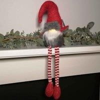 72cm Lit Plush Christmas Gonk with Dangly Legs & Aviator Hat in Red & Grey