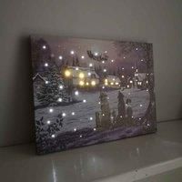 Samuel Alexander 40 X 30Cm Tap Activated Fibre Optic Christmas Wall Art Canvas With Dogs Watching Santa Scene