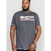 Mens D555 Large & Tall Soho US Number Plate Print T-Shirt Charcoal 3XL - 6XL
