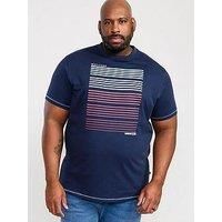 D555 Mens Gradient Colour Lines Chest Print T-Shirt - Blue - 3XL