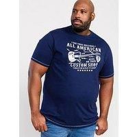 D555 Mens All American Guitar Chest Print T-Shirt - Blue - 5XL