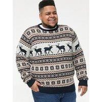 D555 Reindeer Christmas Knitted Jumper - Navy/ Ecru