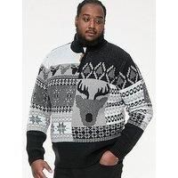 D555 Duke Big Mens Christmas Jumper 1/4 Zip Stag Design 2XL 3XL 4XL 5XL (801601)