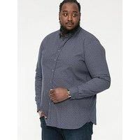 D555 Long Sleeve Shirt for Men with Micro Print and Button Down Collar in Navy, 6XL