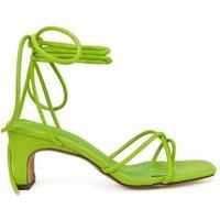 XY London Women's 'Atlas' Lace Up Strappy Thin Mid Block Heel Square Toe Sandals in Green | Size: 4