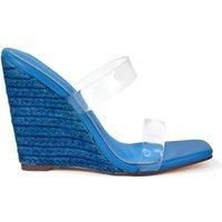 Womens Espadrilles Wedges Heel Sandals Ladies Transparent Strap Heels Mules Size