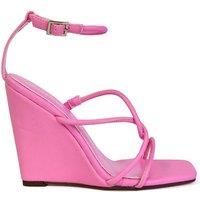 XY London Women's 'Danica' Ankle Strap Square Toe Wedge Heel Sandals in Pink | Size: 4