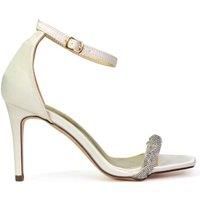 XY London Women's 'Peyton' Diamante Strappy Party Square Toe Mid High Heel Stiletto Sandals in Ivory | Size: 7