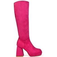 'Wren' Knee High Boots With Platform Chunky Flared Block Heel