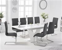Halo 160cm White High Gloss Extending Dining Table With 4 Black Malaga Faux Leather Chairs