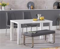 Atlanta 120cm White High Gloss Dining Table with Cavello Chairs and Atlanta Grey Bench