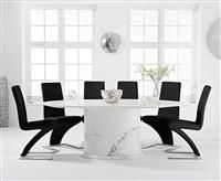 Colby 200cm Oval White Marble Dining Table With 6 Grey Aldo Chairs