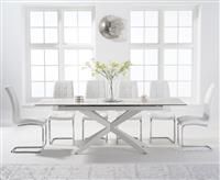 Boston 180cm White Leg Extending Ceramic Dining Table With 6 White Lorin Chairs