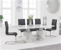 Antonio 180cm White Marble Table With 4 Black Austin Chairs