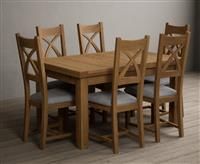 Hampshire 140cm Solid Oak Extending Dining Table With 6 Light Grey Natural Solid Oak X Back Chairs