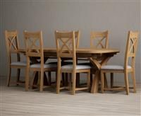 Atlas 180cm Solid Oak Extending Dining Table With 6 Light Grey Natural Solid Oak X Back Chairs
