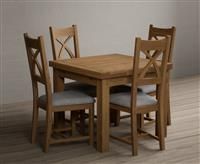 Hampshire 90cm Solid Oak Extending Dining Table With 4 Light Grey Natural Solid Oak X Back Chairs